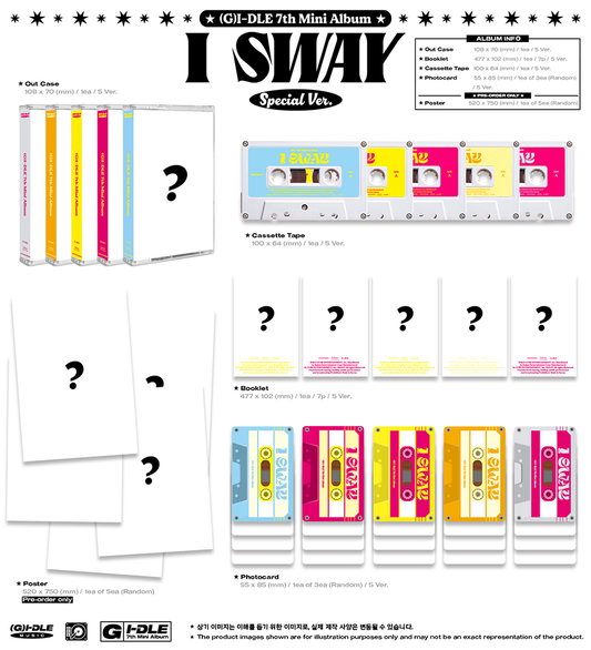 G)I-DLE I Sway special version album by Poptheshop, featuring colorful cover art with group members and artistic design elements.