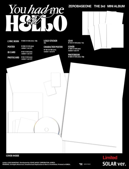 [Site Benefit] ZEROBASEONE You Had Me At Hello (Solar Ver.)