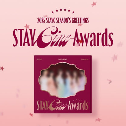 STAYC 2025 Season's Greetings package with themed accessories and stationery from Poptheshop, featuring colorful designs for fans.