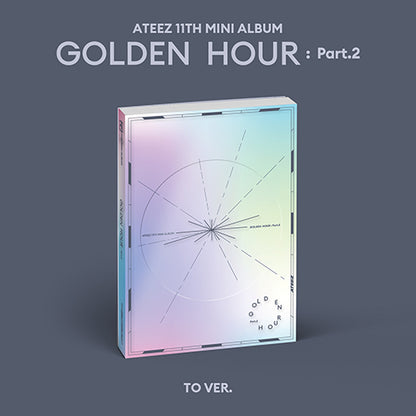 Gold-colored ATEEZ Golden Hour Part.2 album by Poptheshop with cover art featuring the band members.